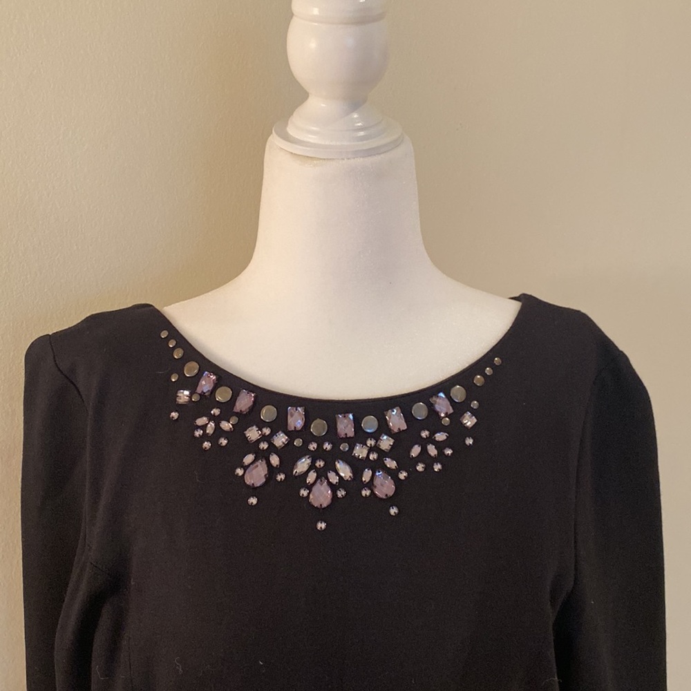 NYDJ bejeweled knit fit-and-flare black dress Size 6 EUC (built in shape wear)